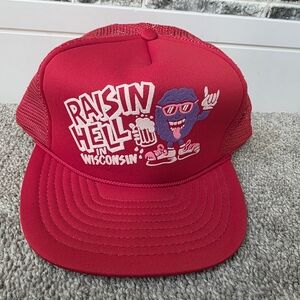 Vintage Men's Red Raisin Hell In Wisconsin Graphic Trucker Hat